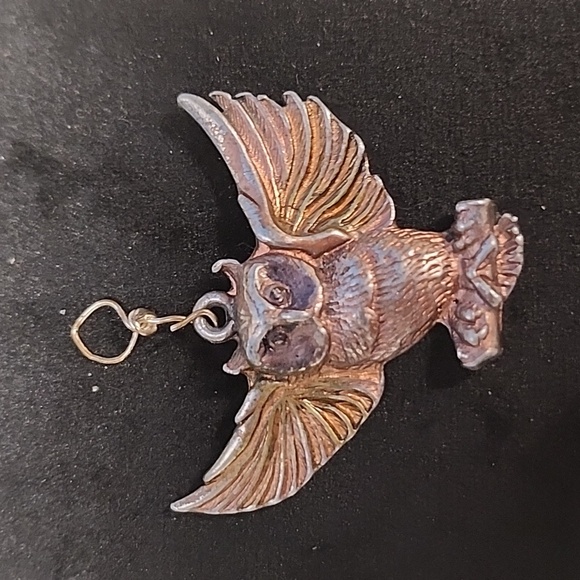 Jewelry - Vintage Brass Tone Owl Pendant Spread Wings Owl Charm Woodland Animal Jewelry